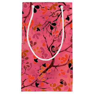 Petit Sac Cadeau Branches abstraites de printemps feuilles roses