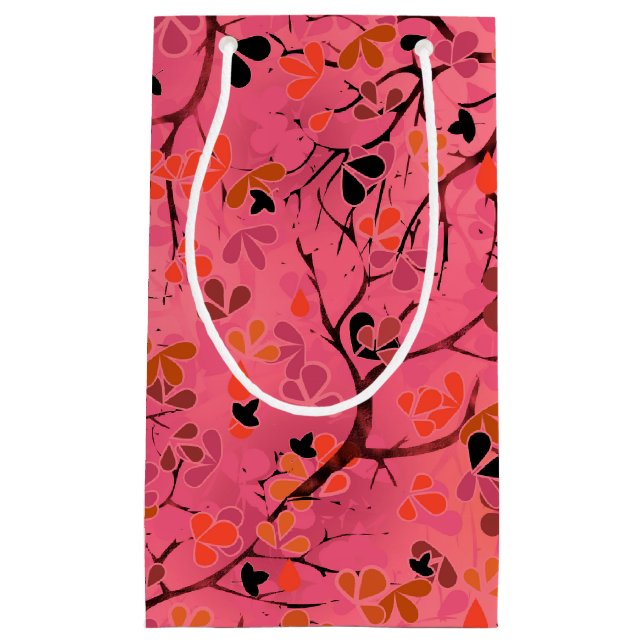 Petit Sac Cadeau Branches abstraites de printemps feuilles roses (Devant)