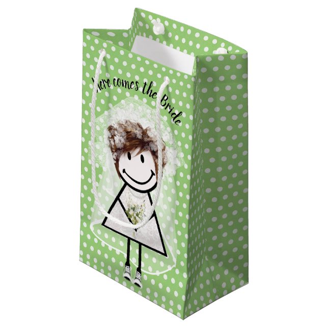 Petit Sac Cadeau Bride Stick Girl In Sneakers On Polka Dots (Devant Angle)