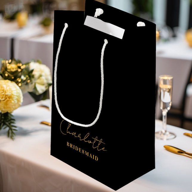 Petit Sac Cadeau Bridesmaid | Script minimal Black Gold (Créateur téléchargé)