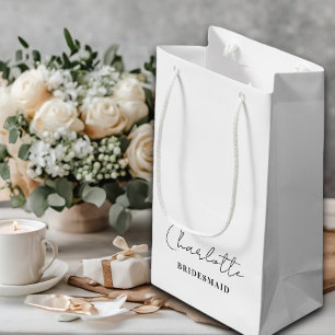 Petit Sac Cadeau Bridesmaid Script minimaliste blanc