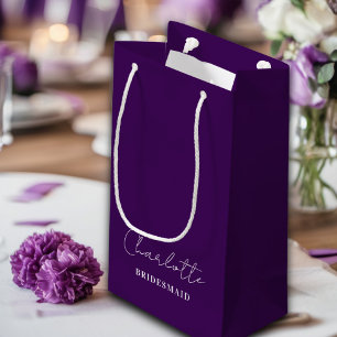 Petit Sac Cadeau Bridesmaid   Script violet minimaliste