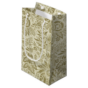 Petit Sac Cadeau Brocade Botanique Toile Florale Motif Vert Sauge