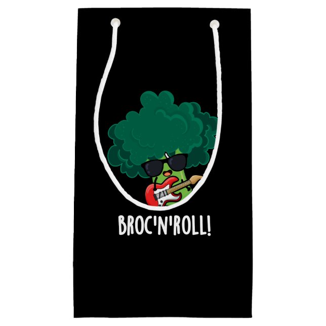 Petit Sac Cadeau Brock n Roll Funny Veggie Brocoli Pun Dark BG (Devant)