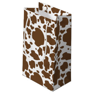 Petit Sac Cadeau Brown Cow Spots Faux Cowhide Motif