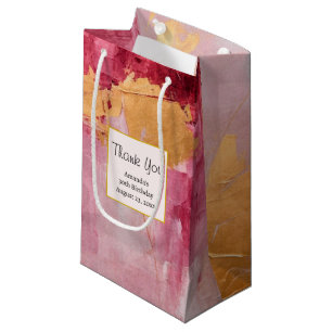 Petit Sac Cadeau Brush artistique touche or et Merci rose