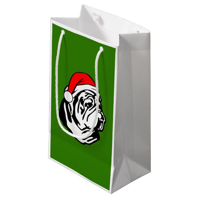 Petit Sac Cadeau Bulldog avec le chapeau de Noël (Devant Angle)