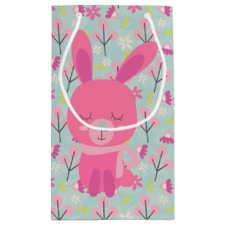 Petit Sac Cadeau Bunnies et fleurs roses