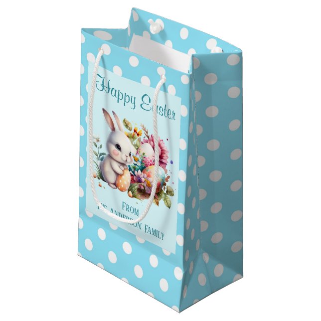 Petit Sac Cadeau Bunny Polka Point Frontière Pâques (Devant Angle)