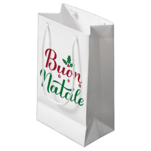 Petit Sac Cadeau Buon Natale Noël rouge et vert
