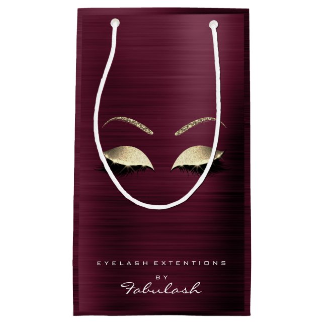 Petit Sac Cadeau Burgundy Gold Parties scintillant Maquillage Lashe (Devant)