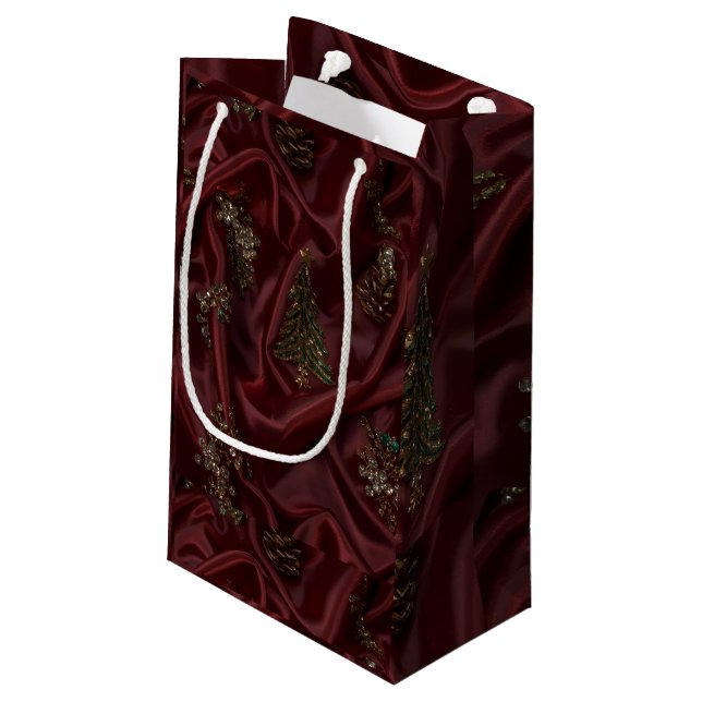 Petit Sac Cadeau Burgundy Silk-Look Diamond  (Dos Angle)