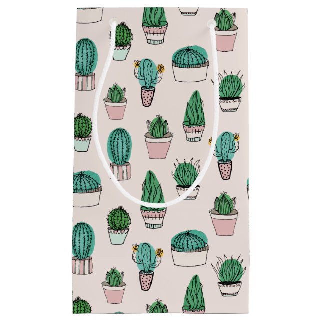 Petit Sac Cadeau Cactus Motif Succulent (Devant)