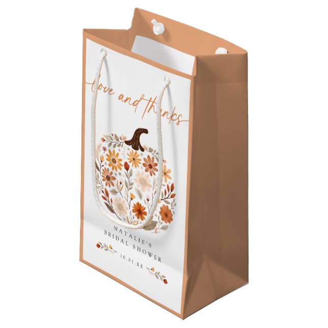 Petit Sac Cadeau Cadeau de mariage floral de citrouille d'automne (Devant Angle)