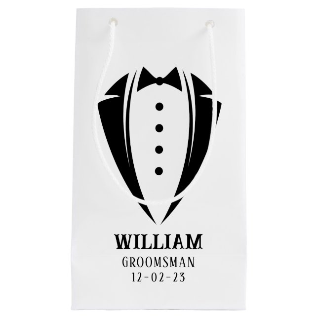 Petit Sac Cadeau Cadeau moderne noir et blanc Tuxedo Groomsman (Devant)