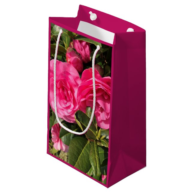 Petit Sac Cadeau Camellia rose (Devant Angle)