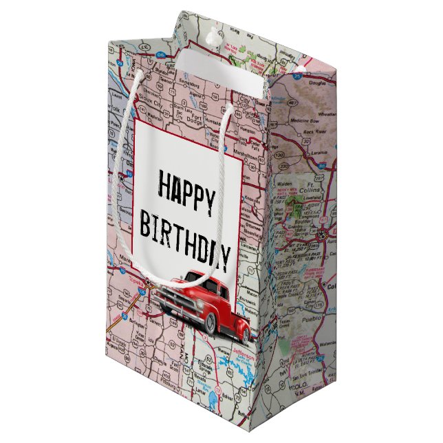 Petit Sac Cadeau Camion Red Retro Anniversaire sur la carte (Devant Angle)