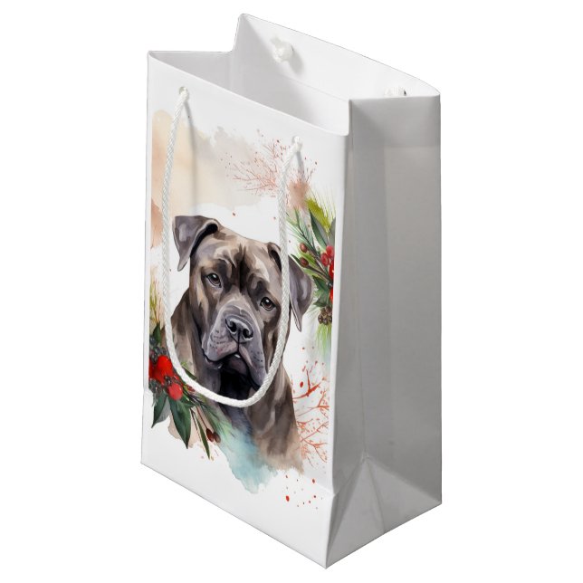 Petit Sac Cadeau Cane Corso Christmas Wreath Festive Pup (Devant Angle)