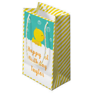 Petit Sac Cadeau Caoutchouc Jaune et Vert Joyeux Anniversaire