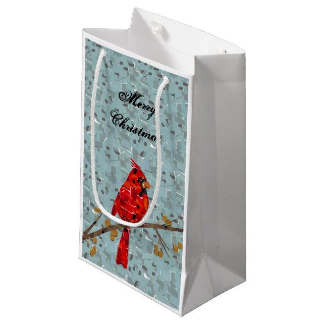 Petit Sac Cadeau Cardinal Rouge, l'oiseau de Noël (Devant Angle)