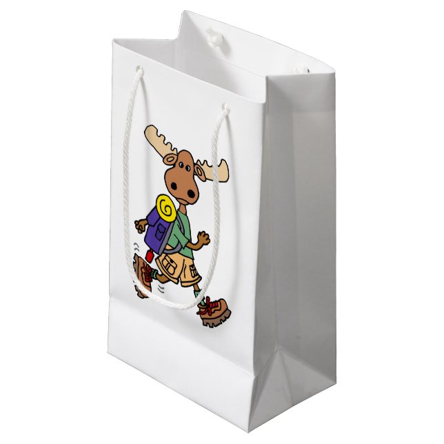 Petit Sac Cadeau Caricature de Moose Hiker (Devant Angle)