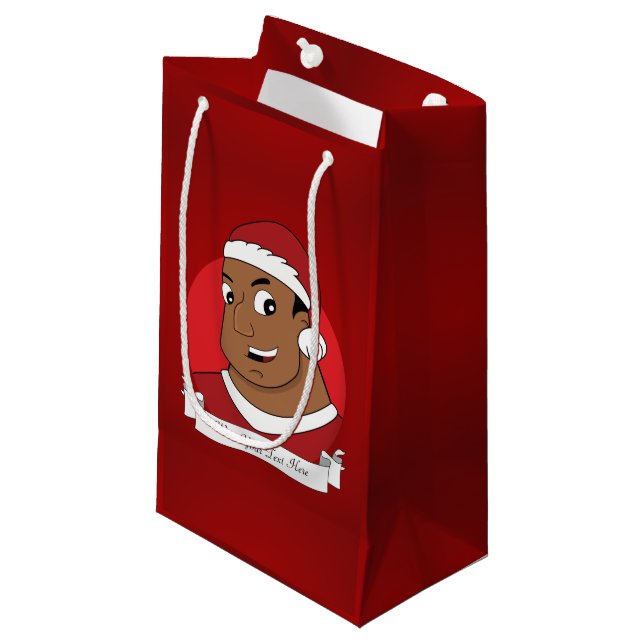 Petit Sac Cadeau Caricature de Noël papa/ jeune homme (Devant Angle)