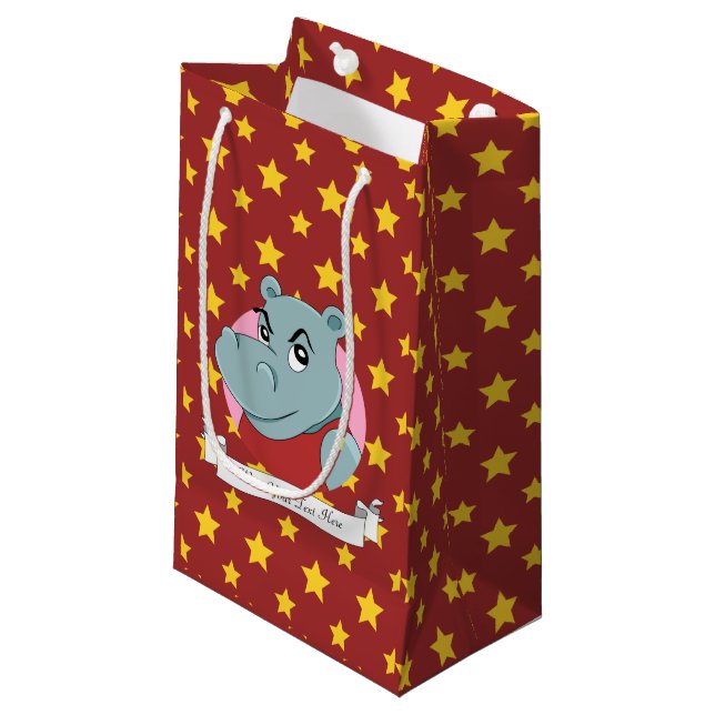 Petit Sac Cadeau Caricature d'hippopotame (Devant Angle)