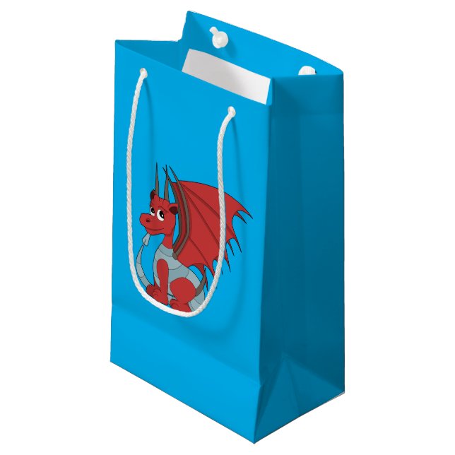 Petit Sac Cadeau Caricature Dragon Rouge (Devant Angle)
