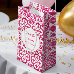 Petit Sac Cadeau Carreaux Fuchsia Majolica magenta personnalisés