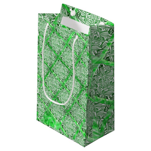Petit Sac Cadeau Carrés, fausse tuile, faux feuillage vert (Devant Angle)