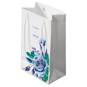 Petit Sac Cadeau Carte de mariage bleue d'aquarelle chic élégante