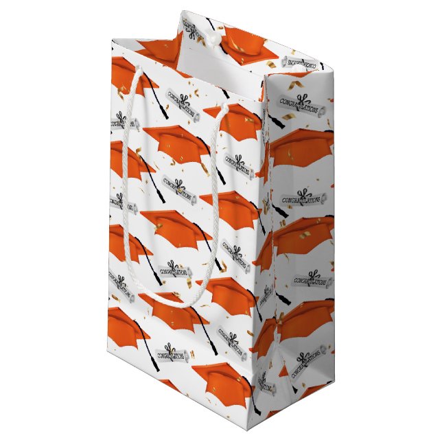 Petit Sac Cadeau Cartes de diplômes orange avec diplômes (Devant Angle)