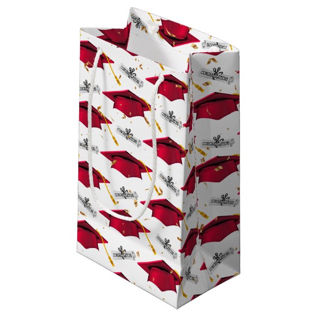 Petit Sac Cadeau Cartes de diplômes rouges avec diplôme (Devant Angle)