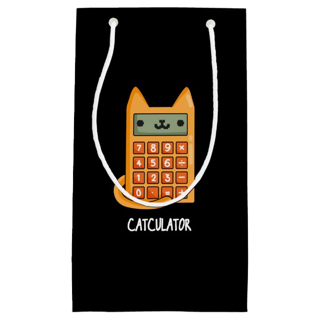 Petit Sac Cadeau Cat-culator Funny Calculator Pun Dark BG (Devant)