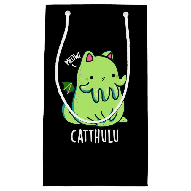 Petit Sac Cadeau Catthulu Funny Cthulhu Cat Pun Dark BG (Devant)