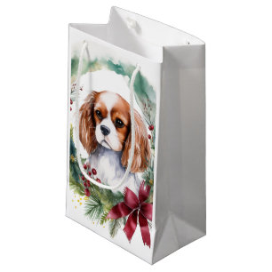 Petit Sac Cadeau Cavalier King Christmas Wreath Festive Pup