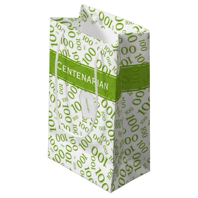 Petit Sac Cadeau Centenarian 100e Motif du nombre aléatoire vert (Devant Angle)