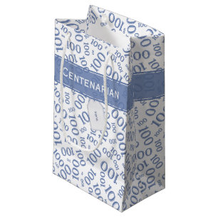 Petit Sac Cadeau Centenarian 100th Blue Random Number Motif