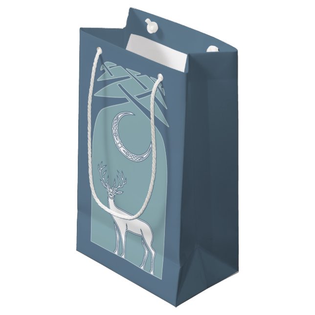 Petit Sac Cadeau Cerfs communs bleus et blancs dans l'art de Celtic (Devant Angle)