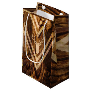 Petit Sac Cadeau Cerfs communs de Boho sur le bois rustique