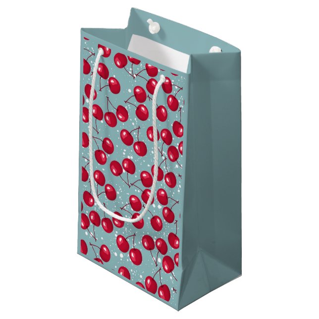 Petit Sac Cadeau Cerise d'hiver. (Devant Angle)