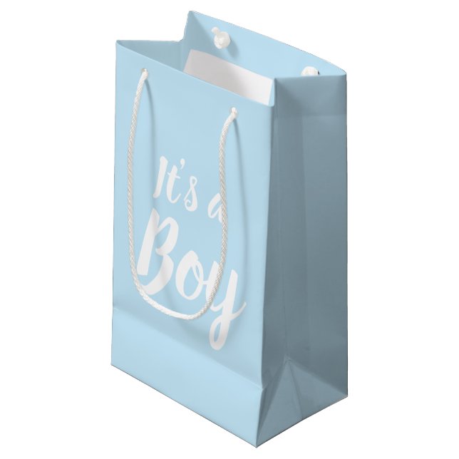 Petit Sac Cadeau C'est un garçon, un baby shower bleu clair, révèle (Devant Angle)