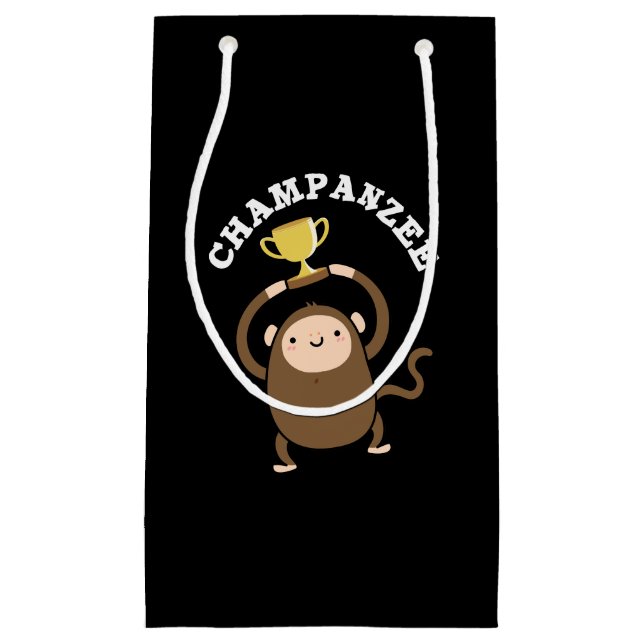 Petit Sac Cadeau Champanzee Funny Champion Chimpanzé Pun Dark BG (Devant)