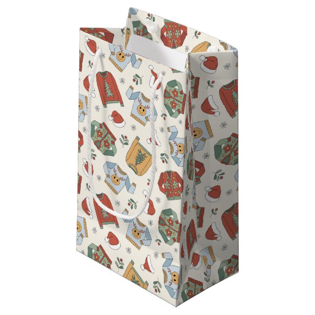 Petit Sac Cadeau Chandails de Noël et Motif Casquette (Devant Angle)