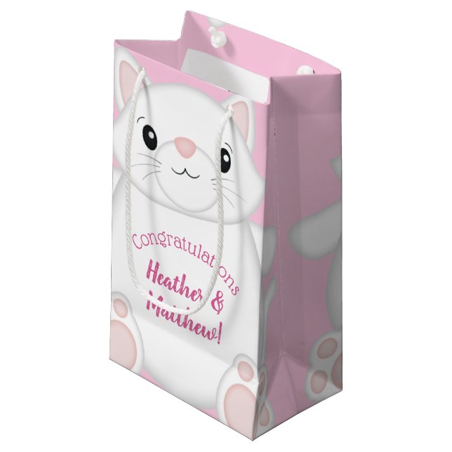 Petit Sac Cadeau Chat Baby shower Kitty Rose (Devant Angle)