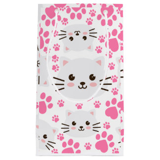 Petit Sac Cadeau Chat blanc mignon et rose
