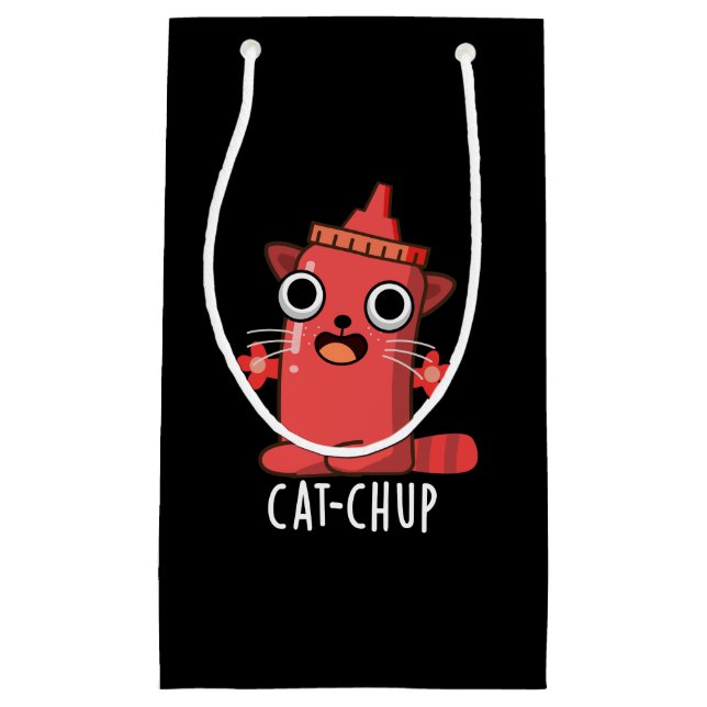 Petit Sac Cadeau Chat-chup Funny Ketchup Pun Dark BG (Devant)