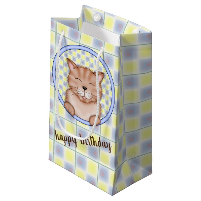 Petit Sac Cadeau chat d'anniversaire (Devant Angle)