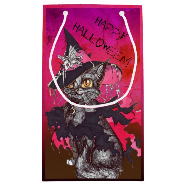Petit Sac Cadeau Chat de sorcière Halloween heureux (Dos)