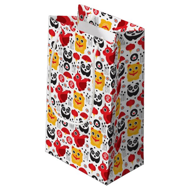Petit Sac Cadeau Chat, dragon, et panda chanceux de la Chine (Dos Angle)